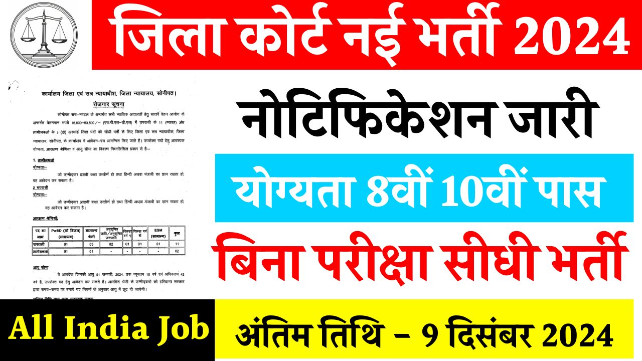 District Court Peon Vacancy: जिला कोर्ट में चपरासी के पदों हेतु नौकरी पाने का सुनहरा मौका, नोटिफिकेशन जारी  District Court Peon Vacancy