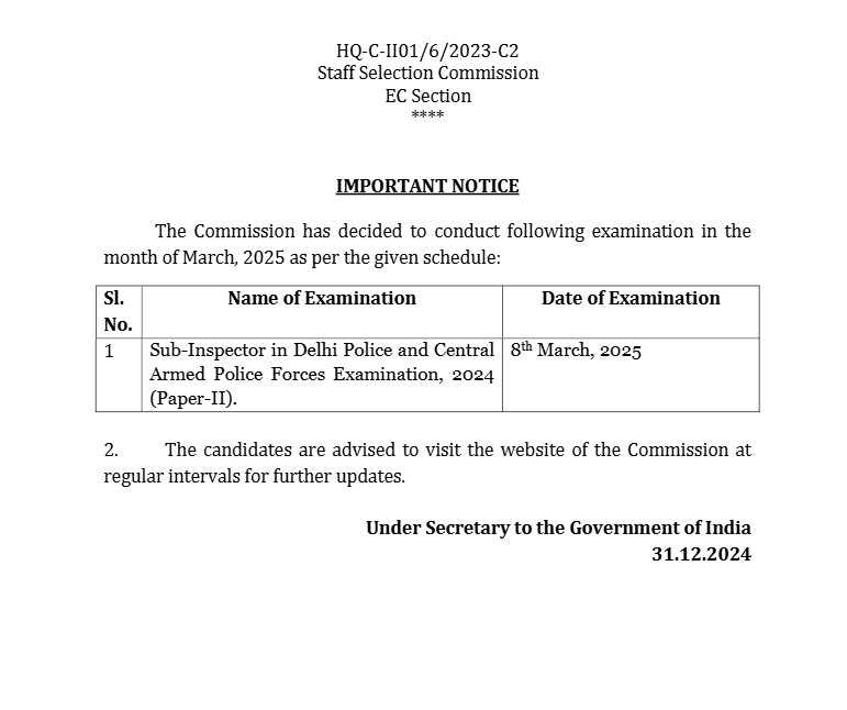 SSC CPO 2025: एसएससी सीपीओ पेपर 2 परीक्षा तिथि घोषित, एसएससी की ओर से नोटिस जारी, देख परीक्षा का शेड्यूल ssc cpo 2025 paper 2 exam date schedule notice